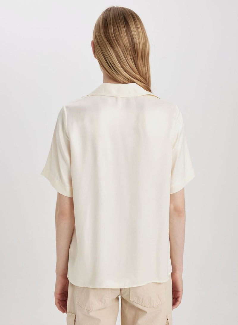 DeFacto Regular Fit Shirt Collar Satin Short Sleeve Shirt  - Image 2