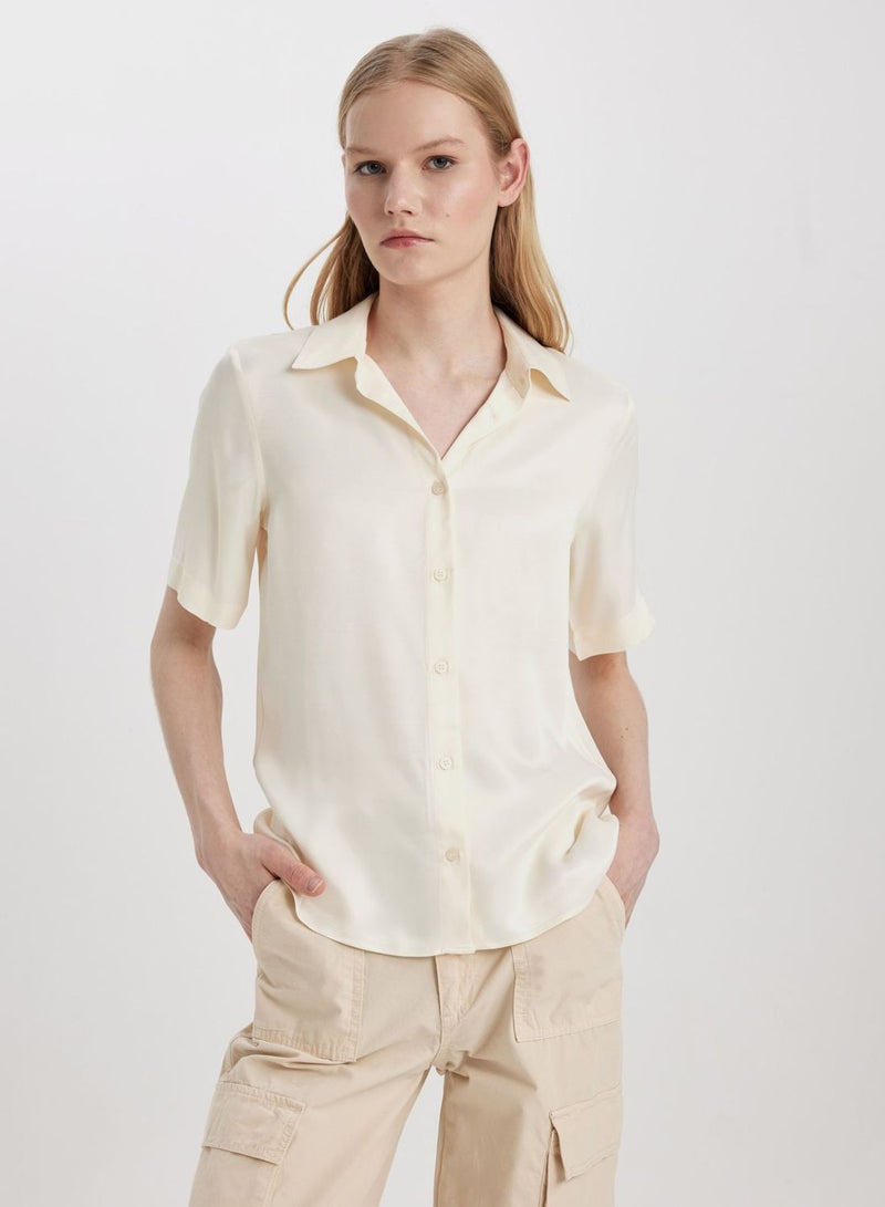 DeFacto Regular Fit Shirt Collar Satin Short Sleeve Shirt  - Image 3
