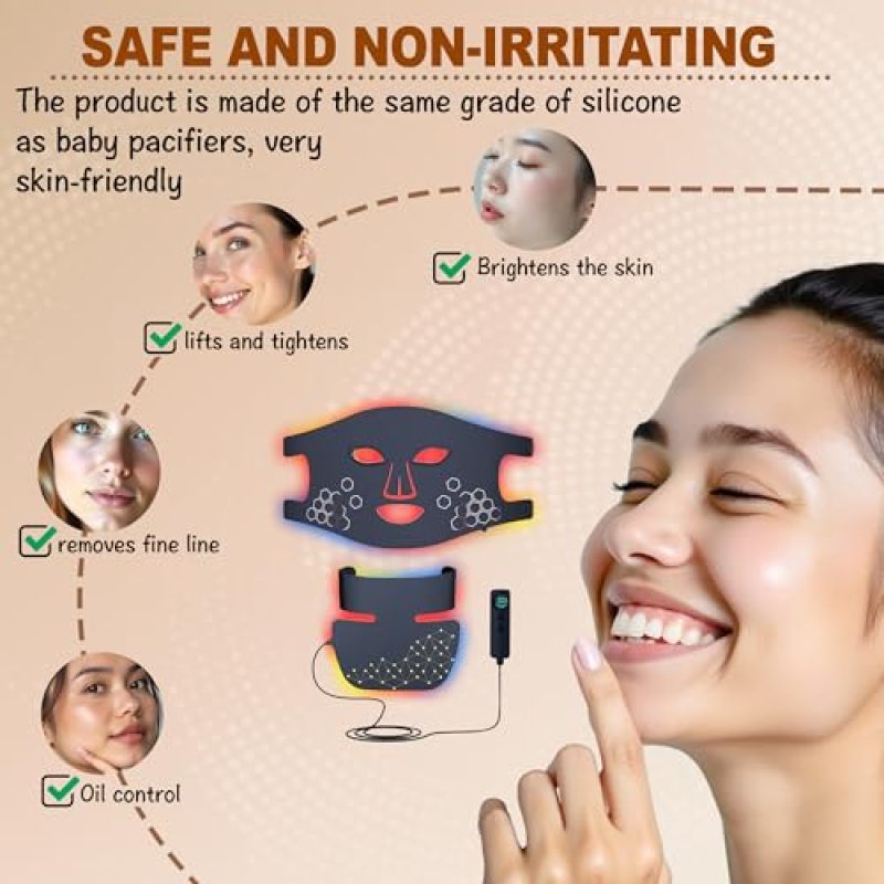 Infrared Face Mask with 850nm Deep Near-Infrared Penetration for Skin Rejuvenation - Cordless Rechargeable LED Face Mask with 4 Modes for Face Neck Treatment in Home Skincare Routine - Image 4