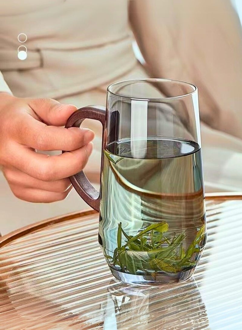 1Chase Set of 2- 400ML Borosilicate Crystal Glass Mugs with Walnut Handle,  Elegant & Durable Glassware for Home & Kitchen - Image 5