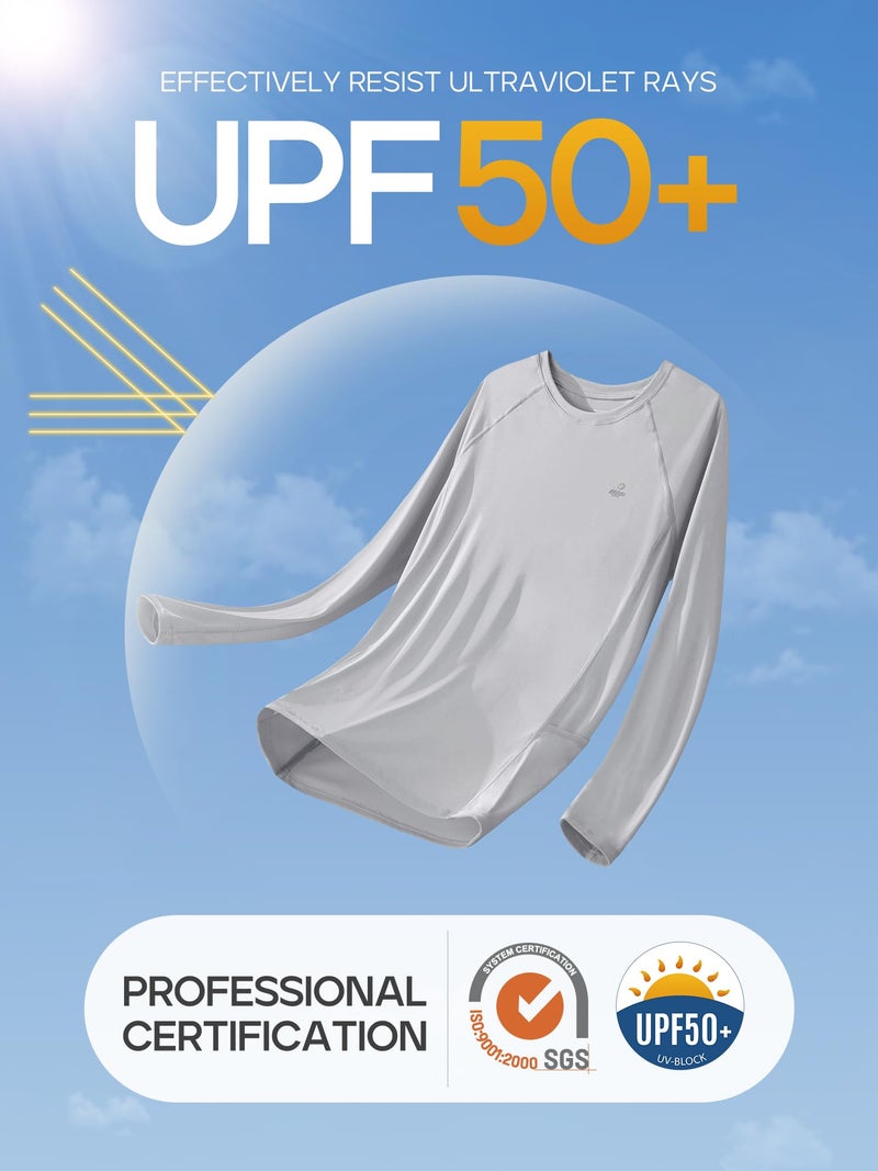 IUGA حماية راش من IUGA للنساء UPF 50+ SPF حماية من الأشعة فوق البنفسجية بلوزات تمرين بأكمام طويلة مع جيوب قميص جاف مناسب للمشي والسباحة رمادي - Image 4
