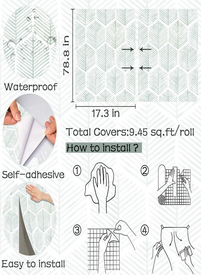 OSECAGE Modern Peel and Stick Wallpaper 17.3''×78.7'' Geometric Wallpaper Boho Contact Paper Green and White Self-Adhesive Wallpaper Removable Decorative Wallpaper for Bedroom Bathroom Cabinets Decor Vinyl - Image 3