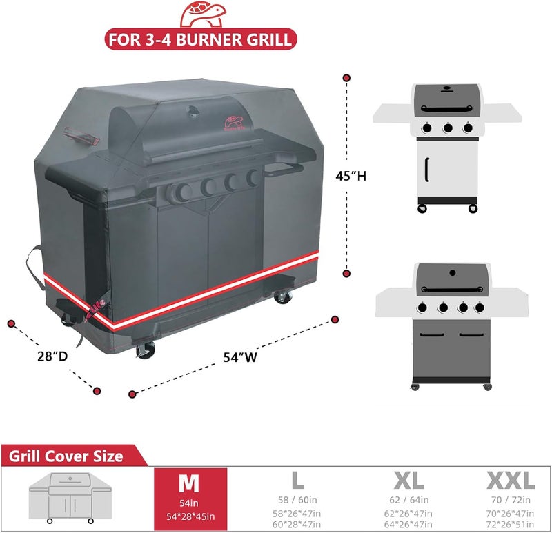 Turtle Life BBQ Grill Cover, 54 Inch Heavy Duty Waterproof 3-4 Burner Barbecue Gas Grill Covers for Weber Spirit Char-Broil Performance and Signature, Black - Image 2