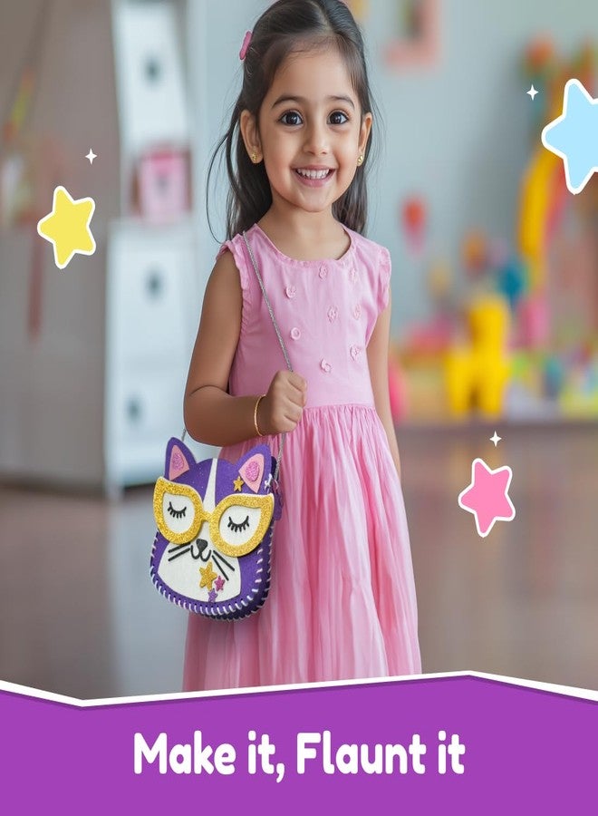 Bloomingo DIY Kitty Bag Kit for Girls - Adorable Skill-Building Gift for Birthdays | Child-Safe Sewing Kit to Make a Cute Sling Bag | Encourages Creativity, Focus & Imagination | Fun Craft | Ages 4+ - Image 2