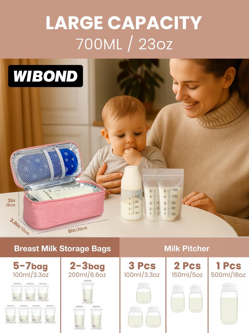 WIBOND Breast Milk Cooler Travel Bag, Real-Time Temperature Display, Holds 4-6 Breastmilk Storage Bag with 2 Breast Milk Ice Pack, Cooling & Waterproof Portable Cooler for Moms on The Go(Pink) - Image 4