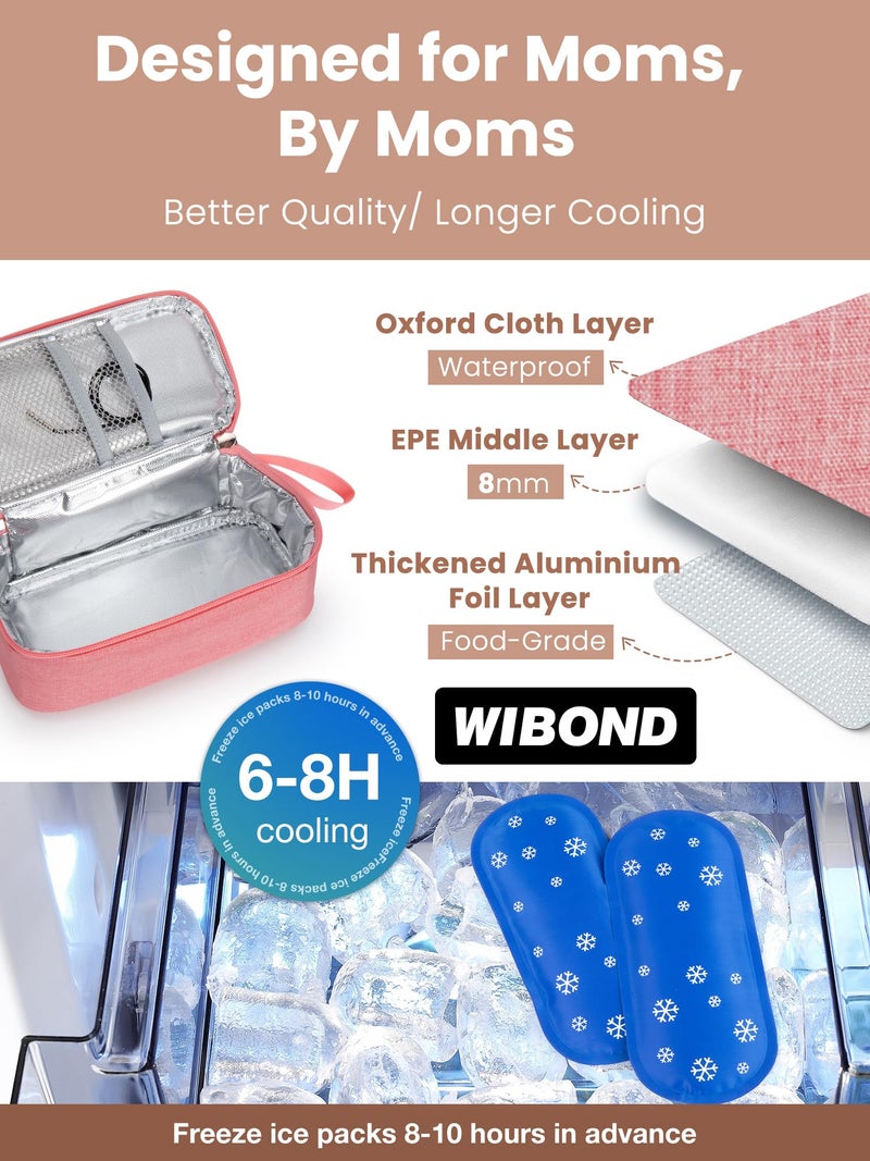 WIBOND Breast Milk Cooler Travel Bag, Real-Time Temperature Display, Holds 4-6 Breastmilk Storage Bag with 2 Breast Milk Ice Pack, Cooling & Waterproof Portable Cooler for Moms on The Go(Pink) - Image 3