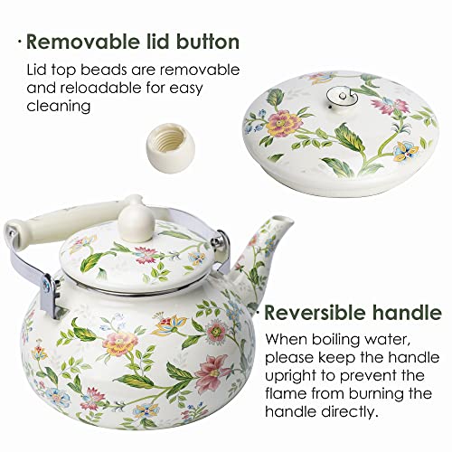 OLYTARU Enamel Teapot floral,Large Porcelain Enameled Teakettle,Colorful Water Tea Kettle pot for Stovetop,Small Retro Classic Design (style01 Growing) - Image 5