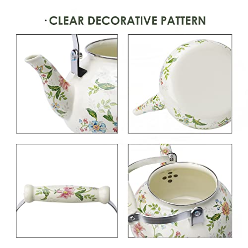 OLYTARU Enamel Teapot floral,Large Porcelain Enameled Teakettle,Colorful Water Tea Kettle pot for Stovetop,Small Retro Classic Design (style01 Growing) - Image 3