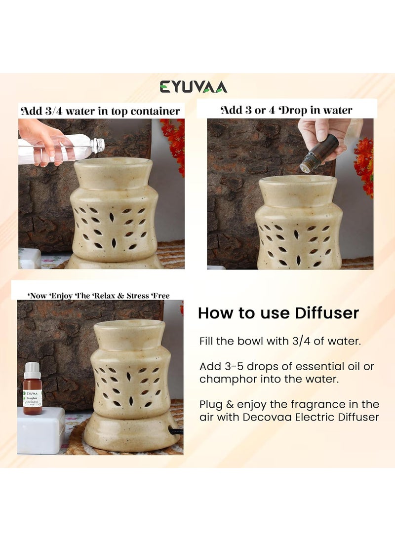 DECOVAA DECOVAA Electric Handcrafted Ceramic Aroma DiffuserAromatherapy Essential Oil DiffuserAroma Oil BurnerDiffuser for Home Decor and Fragrance with 10 ml Scented Oil Cinnamon Fragrance Brown  - Image 3