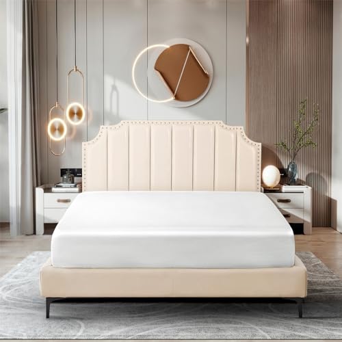 Ersmak Silk Satin Fitted Sheet, Soft Deep Pocket Bottom Luxury King Fitted Sheet, Wrinkle Free, Breathable, Fade Resistant - Ivory White - Image 2