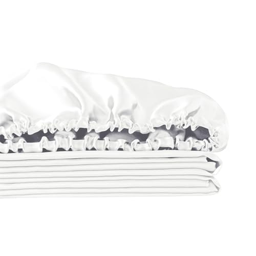 Ersmak Silk Satin Fitted Sheet, Soft Deep Pocket Bottom Luxury King Fitted Sheet, Wrinkle Free, Breathable, Fade Resistant - Ivory White - Image 5
