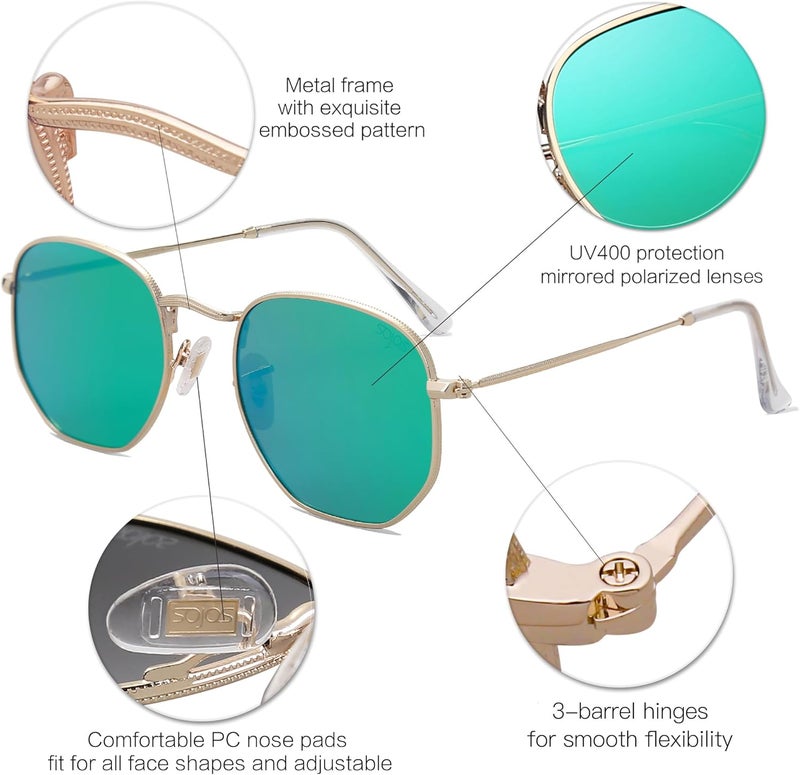 Sojos Square Polarized Sunglasses for Women Men Small Hexagonal Polygon Shades SJ1072 - Image 4