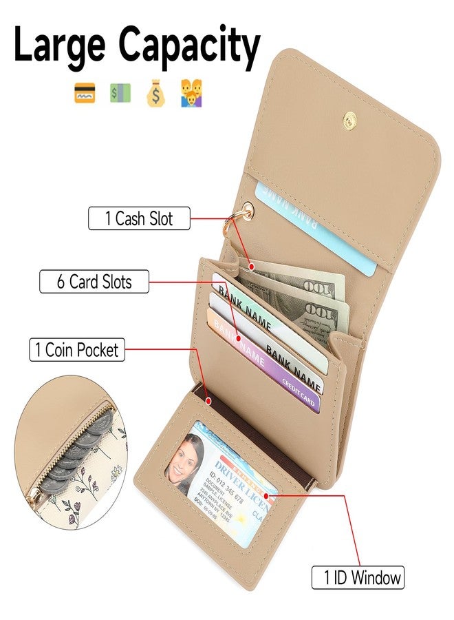 GAEKEAO Small Wallet for Women RFID Blocking Slim Keychian Wallet Floral Vegan Leather Card Holder with Zip Pocket ID Window - Image 2