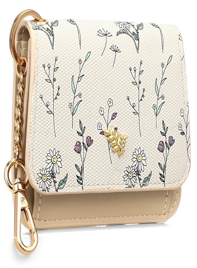 GAEKEAO Small Wallet for Women RFID Blocking Slim Keychian Wallet Floral Vegan Leather Card Holder with Zip Pocket ID Window - Image 1