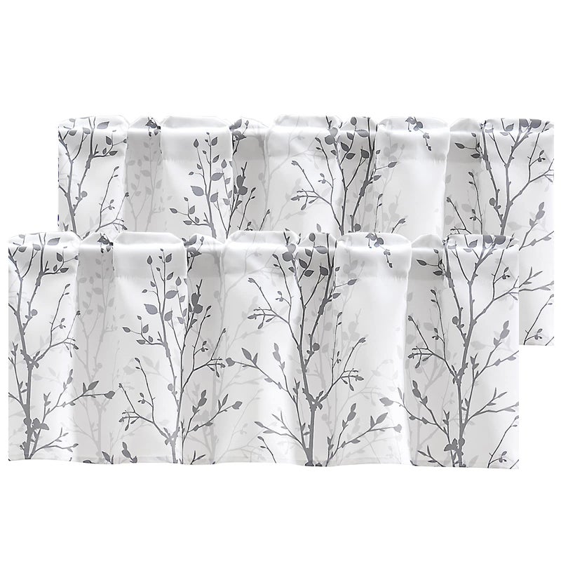 Luvyohmee Tree Branch Printed Curtain Valance  18 inches long Window Treatment Valance  Grey Window Valances for Kitchen  Bathroom  Dining Room  Living Room  Bedroom and Kids room  2 Panels - Image 1