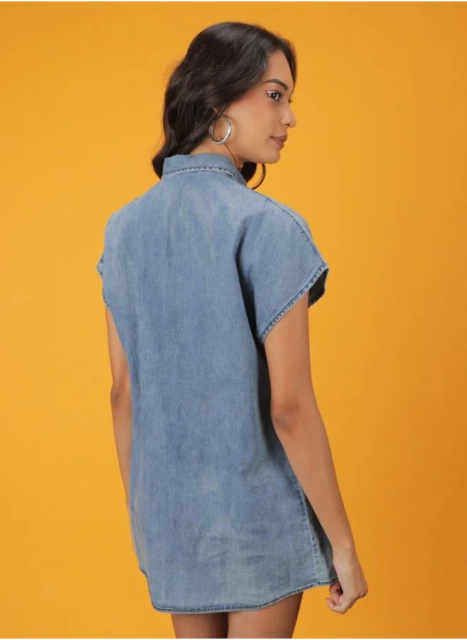 Freehand Women Slim Fit Casual Solid Denim Shirt Dress