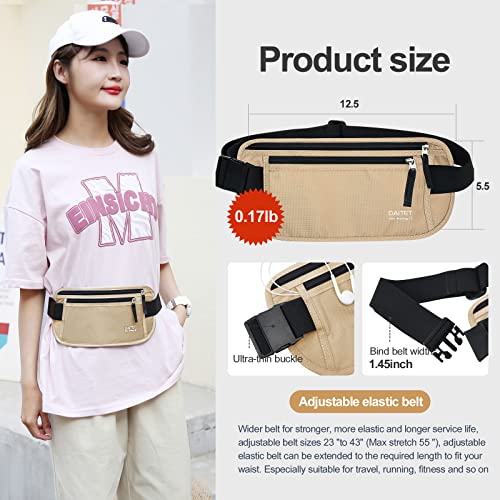 DAITET RFID Blocking Money Belt for Men Women, Slim Fanny Pack For Travel，Running,Conceal Waist Wallet For Passport Holder,Phone,Cash(Black Beige), Black Beige - Image 5
