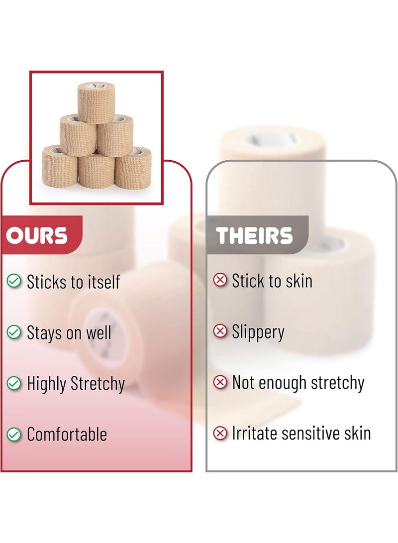 6 Pack Self Adhesive Bandage Wrap, 2'' x 5 Yards, Cohesive Bandages, Medical Wrap, Elastic Bandage Wrap, Self Sticking Bandage Tape, Skin Colored - Image 5