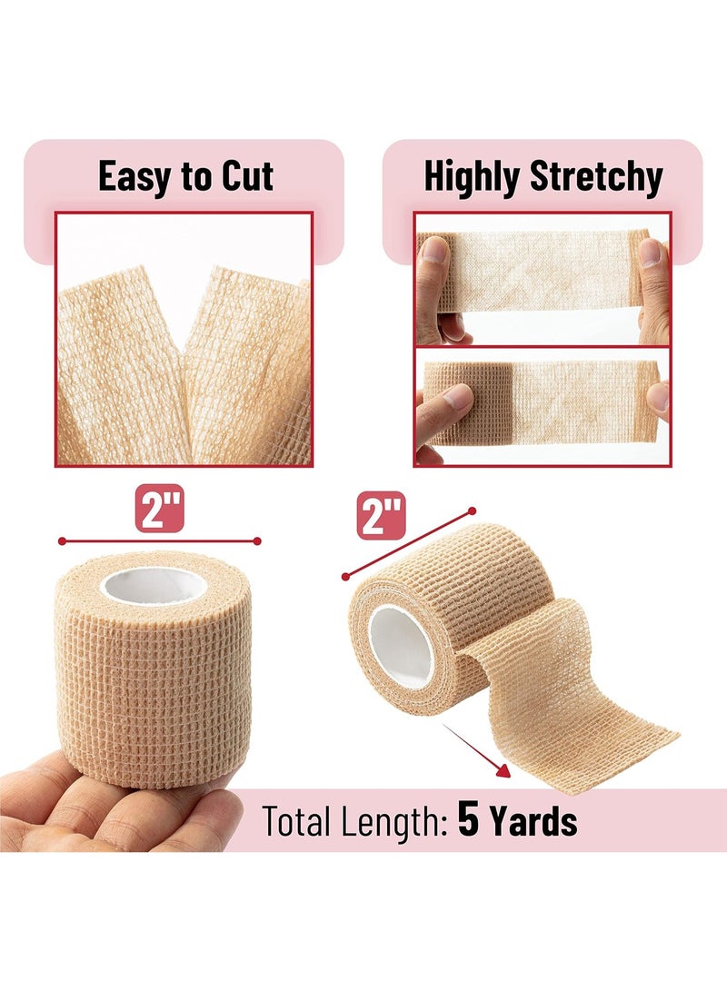 6 Pack Self Adhesive Bandage Wrap, 2'' x 5 Yards, Cohesive Bandages, Medical Wrap, Elastic Bandage Wrap, Self Sticking Bandage Tape, Skin Colored - Image 2