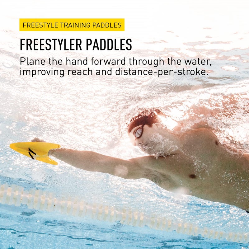 FINIS Freestyler Hand Paddles - Freestyle Swim Training Aid - Improves Stroke Technique - Adult - Yellow - Image 2