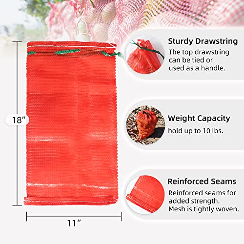 deebree 10 lb Mesh Onion Bags 100pcs, 11"×18" Mesh Produce Bags Hanging Reusable Breathable Vegetable Storage Net Bag with Drawstring for Onions Potatoes Citrus Crawfish, Red (Pack of 100) - Image 2