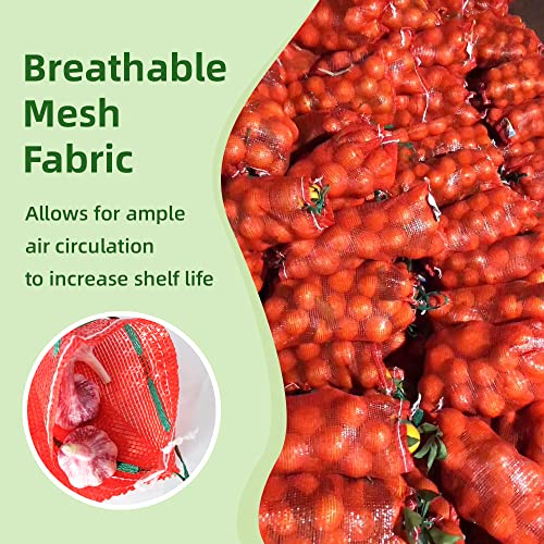 deebree 10 lb Mesh Onion Bags 100pcs, 11"×18" Mesh Produce Bags Hanging Reusable Breathable Vegetable Storage Net Bag with Drawstring for Onions Potatoes Citrus Crawfish, Red (Pack of 100) - Image 3