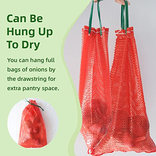 deebree 10 lb Mesh Onion Bags 100pcs, 11"×18" Mesh Produce Bags Hanging Reusable Breathable Vegetable Storage Net Bag with Drawstring for Onions Potatoes Citrus Crawfish, Red (Pack of 100) - Image 4