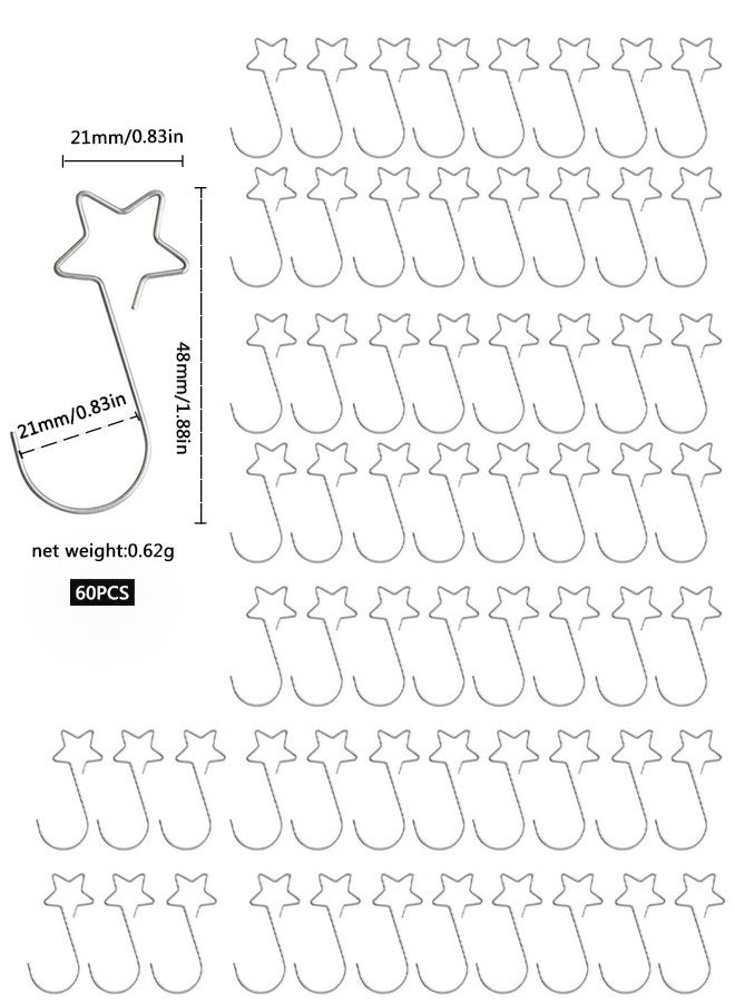60 Pieces  Ornaments Hooks Metal Star-Shaped Hangers for  Tree Decorations, Silver, 48mm Length - Image 3