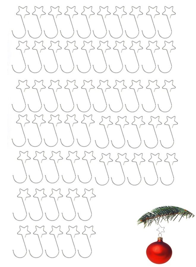 60 Pieces  Ornaments Hooks Metal Star-Shaped Hangers for  Tree Decorations, Silver, 48mm Length - Image 1
