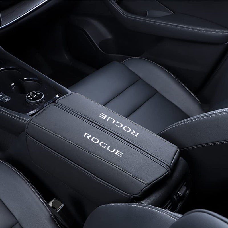 XITER 1PC Leather Center Console Armrest Cover with Side Pockets for Nissan Rogue 2021 2022 2023 2024 2025 2026 Accessories(Black Stitches) - Image 1