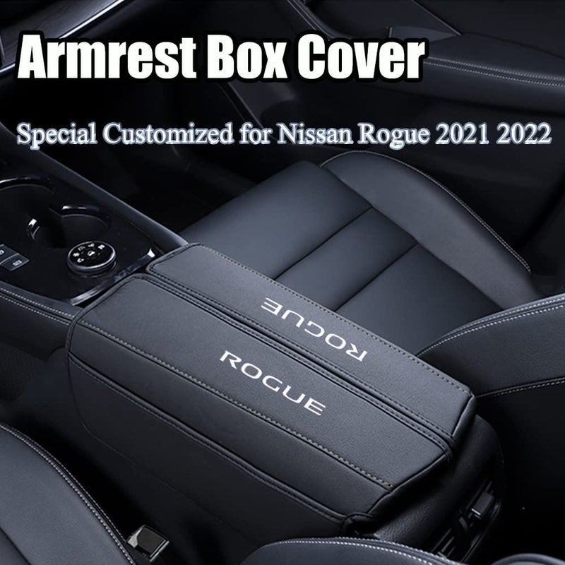 XITER 1PC Leather Center Console Armrest Cover with Side Pockets for Nissan Rogue 2021 2022 2023 2024 2025 2026 Accessories(Black Stitches) - Image 2