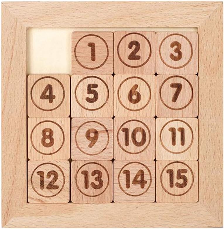 klarako 15 Sliding Tiles Puzzel Toy Math IQ Educational Game Klotski Wooden Jigsaw Toys Brain Training for Adults Children Aids Math Kids Gifts  Style1 - Image 3