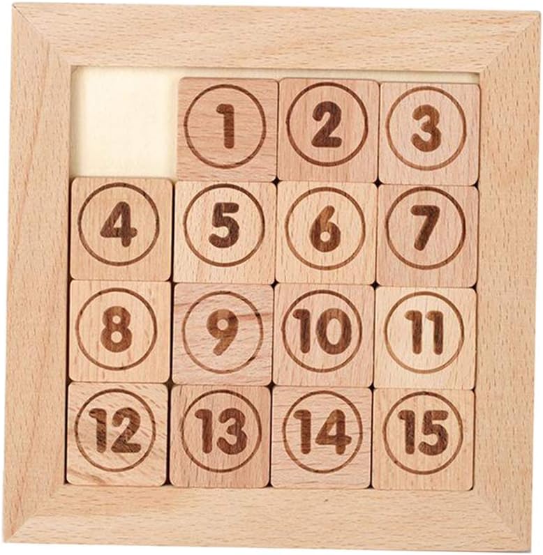 klarako 15 Sliding Tiles Puzzel Toy Math IQ Educational Game Klotski Wooden Jigsaw Toys Brain Training for Adults Children Aids Math Kids Gifts  Style1 - Image 1