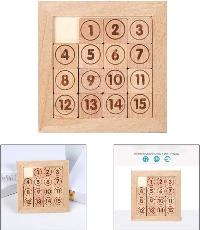 klarako 15 Sliding Tiles Puzzel Toy Math IQ Educational Game Klotski Wooden Jigsaw Toys Brain Training for Adults Children Aids Math Kids Gifts  Style1 - Image 2