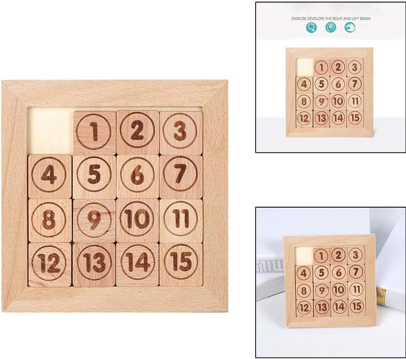 klarako 15 Sliding Tiles Puzzel Toy Math IQ Educational Game Klotski Wooden Jigsaw Toys Brain Training for Adults Children Aids Math Kids Gifts  Style1 - Image 5