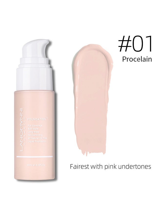 LANGMANNI Liquid Foundation 30ml, Waterproof For Oily/Sensitive Skin (#01) - Image 2