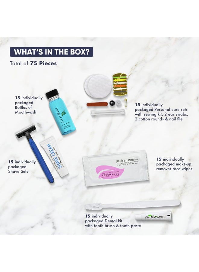 Terra Pure Personal Care Travel Toiletries | 1-Shoppe Amenities Kit | Travel Shaving Set, Toothbrush & Paste, Mouthwash, Makeup Wipes, Swabs, Nail File & Sewing Kit | 75 Pieces  - Image 3