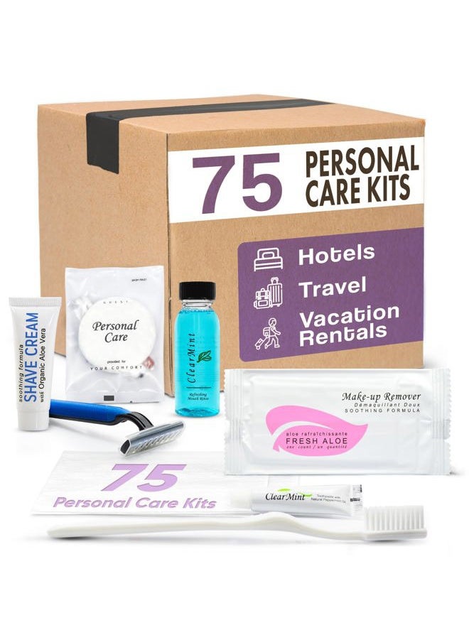 Terra Pure Personal Care Travel Toiletries | 1-Shoppe Amenities Kit | Travel Shaving Set, Toothbrush & Paste, Mouthwash, Makeup Wipes, Swabs, Nail File & Sewing Kit | 75 Pieces  - Image 1
