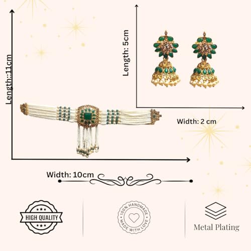 ACCESSHER Pearl Beads Floral Pendant Necklace Set for Women | Elegant Choker & Matching Earrings Jewellery Set | Stylish Necklace Set for Women & Girls (White Green 1) - Image 5