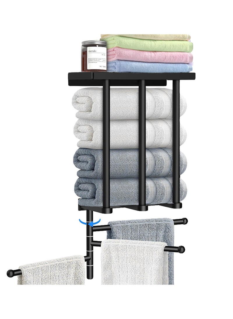 XiuWoo 2-in-1 Design Towel Rack, Metal Towel Holder Bath Set for Bathroom Wall Mounted with 180° Rotation Swivel Towel Bar Holds 7 Large Towels for Modern Small Space Bathroom Towel Storage  - Image 1
