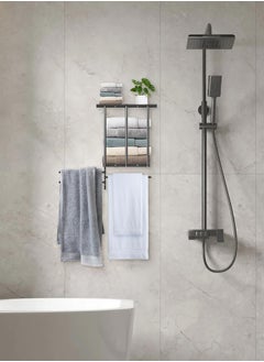 XiuWoo 2-in-1 Design Towel Rack, Metal Towel Holder Bath Set for Bathroom Wall Mounted with 180° Rotation Swivel Towel Bar Holds 7 Large Towels for Modern Small Space Bathroom Towel Storage  - Image 3