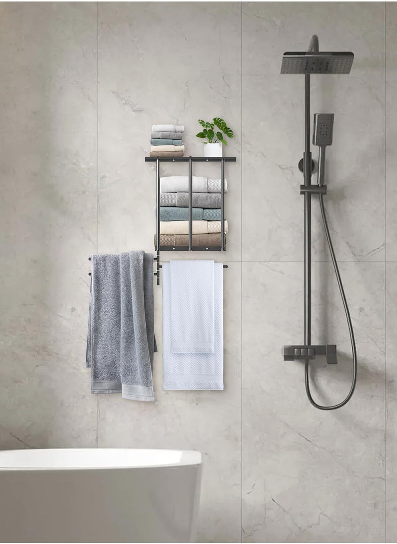 XiuWoo 2-in-1 Design Towel Rack, Metal Towel Holder Bath Set for Bathroom Wall Mounted with 180° Rotation Swivel Towel Bar Holds 7 Large Towels for Modern Small Space Bathroom Towel Storage  - Image 3