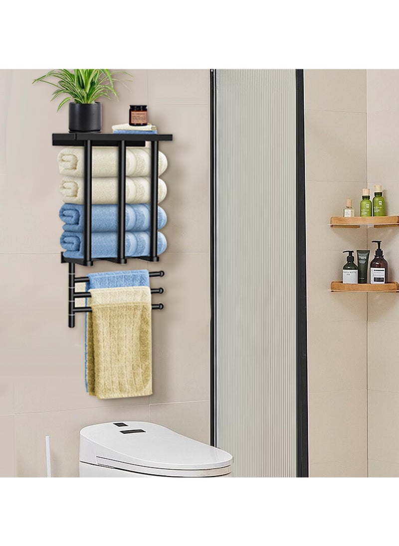 XiuWoo 2-in-1 Design Towel Rack, Metal Towel Holder Bath Set for Bathroom Wall Mounted with 180° Rotation Swivel Towel Bar Holds 7 Large Towels for Modern Small Space Bathroom Towel Storage  - Image 2