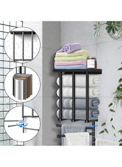XiuWoo 2-in-1 Design Towel Rack, Metal Towel Holder Bath Set for Bathroom Wall Mounted with 180° Rotation Swivel Towel Bar Holds 7 Large Towels for Modern Small Space Bathroom Towel Storage  - Image 4