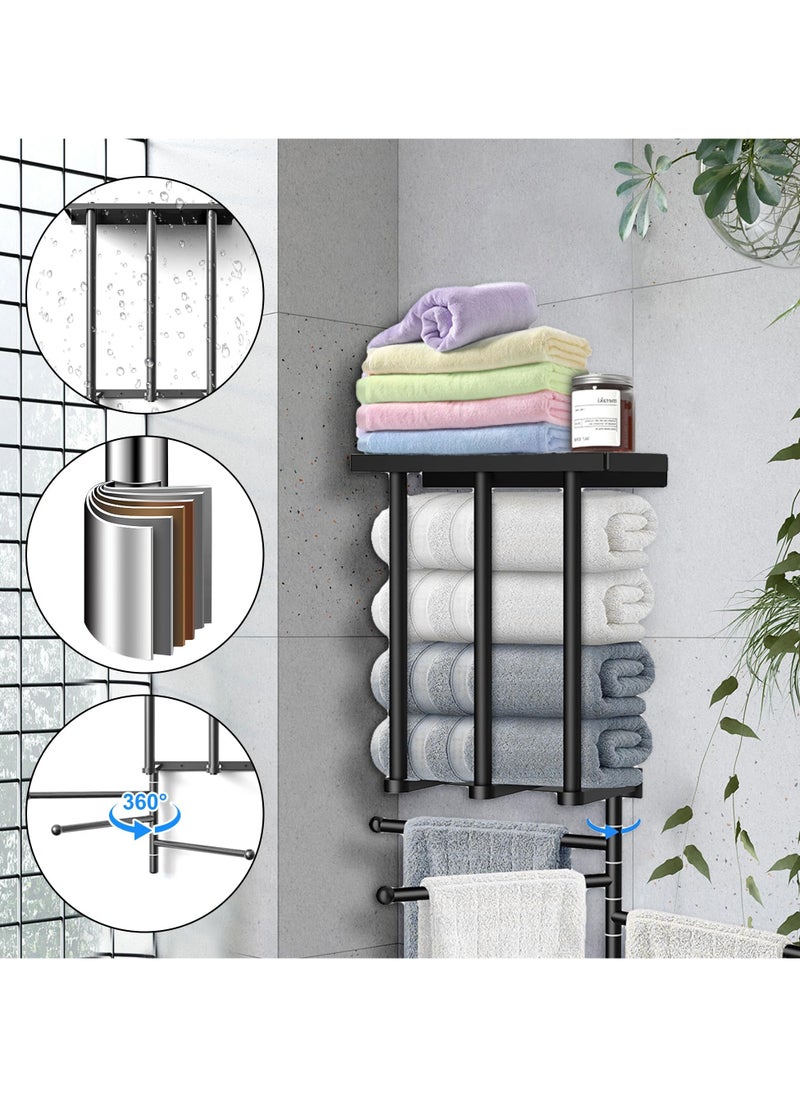 XiuWoo 2-in-1 Design Towel Rack, Metal Towel Holder Bath Set for Bathroom Wall Mounted with 180° Rotation Swivel Towel Bar Holds 7 Large Towels for Modern Small Space Bathroom Towel Storage  - Image 4