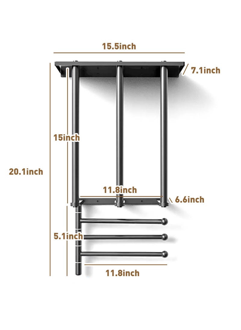 XiuWoo 2-in-1 Design Towel Rack, Metal Towel Holder Bath Set for Bathroom Wall Mounted with 180° Rotation Swivel Towel Bar Holds 7 Large Towels for Modern Small Space Bathroom Towel Storage  - Image 5
