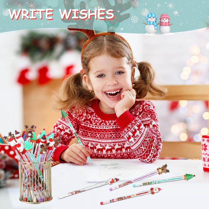 klarako Christmas Multi Point Stackable Push Pencil with Christmas Santa Claus, Christmas Tree, Snowman, Elk for Kids Classroom Rewards, Christmas Favors Prize Stuffers (24 Pieces) - Image 3