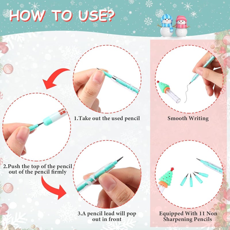 klarako Christmas Multi Point Stackable Push Pencil with Christmas Santa Claus, Christmas Tree, Snowman, Elk for Kids Classroom Rewards, Christmas Favors Prize Stuffers (24 Pieces) - Image 2