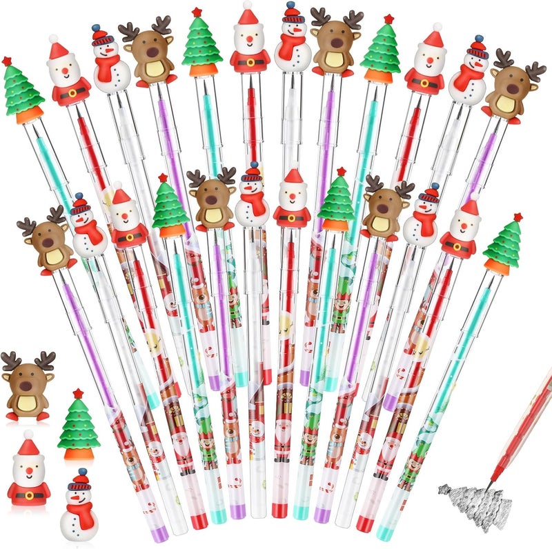 klarako Christmas Multi Point Stackable Push Pencil with Christmas Santa Claus, Christmas Tree, Snowman, Elk for Kids Classroom Rewards, Christmas Favors Prize Stuffers (24 Pieces) - Image 1