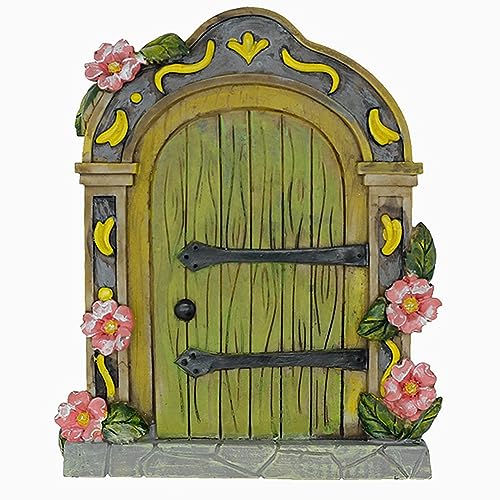 MUAMAX Fairy Garden Door Accessories Fairy Doors Wall Outdoor Mystical Miniature Garden Door for Tree Trunk Green